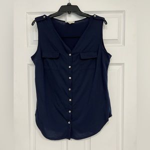 Sleeveless button down navy top. Worn once